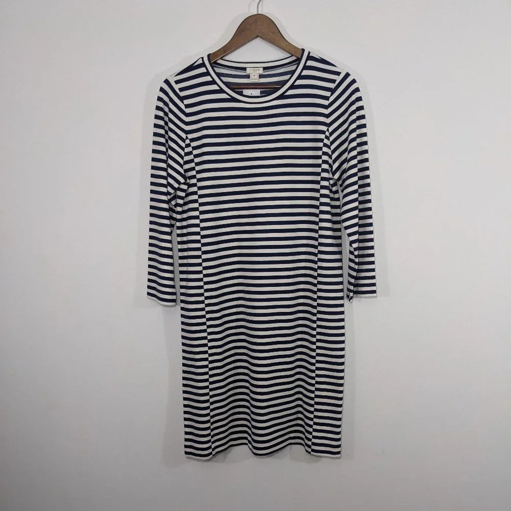 New J Crew A9074 Striped Ponte T-Shirt Dress 3/4 Sleeve M - Picture 1 of 6